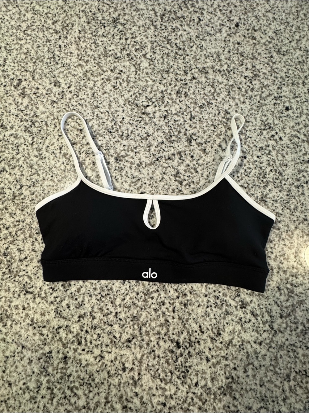 ALO Yoga Black Race Pace Bra with White Contrast Trim